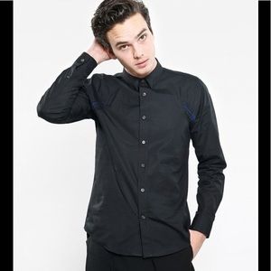 Public School blocked button down black shirt